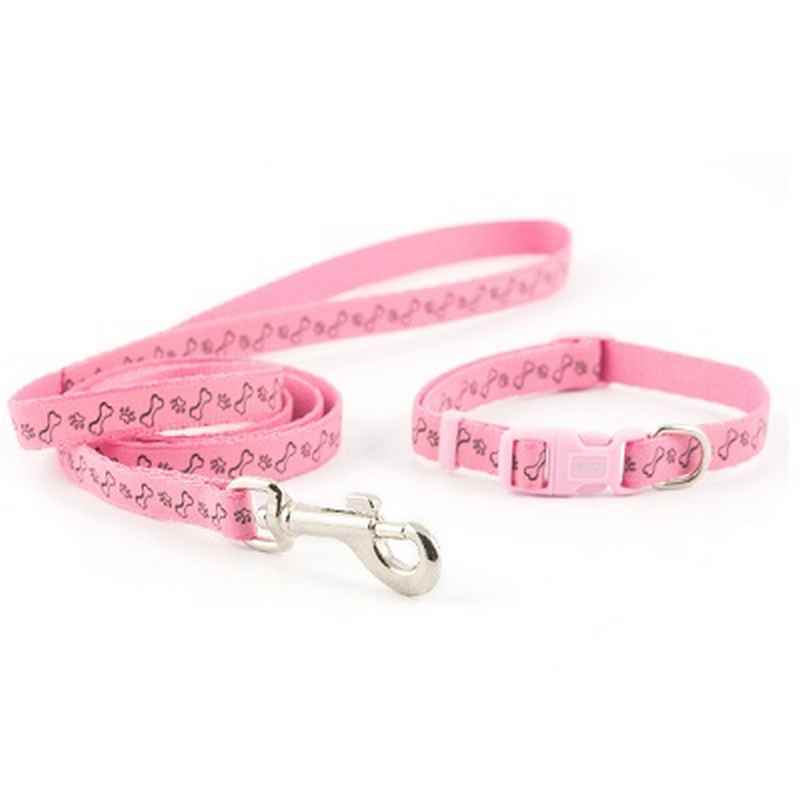 Ancol Small Bite Paw n Bone Collar & Lead Set Pink