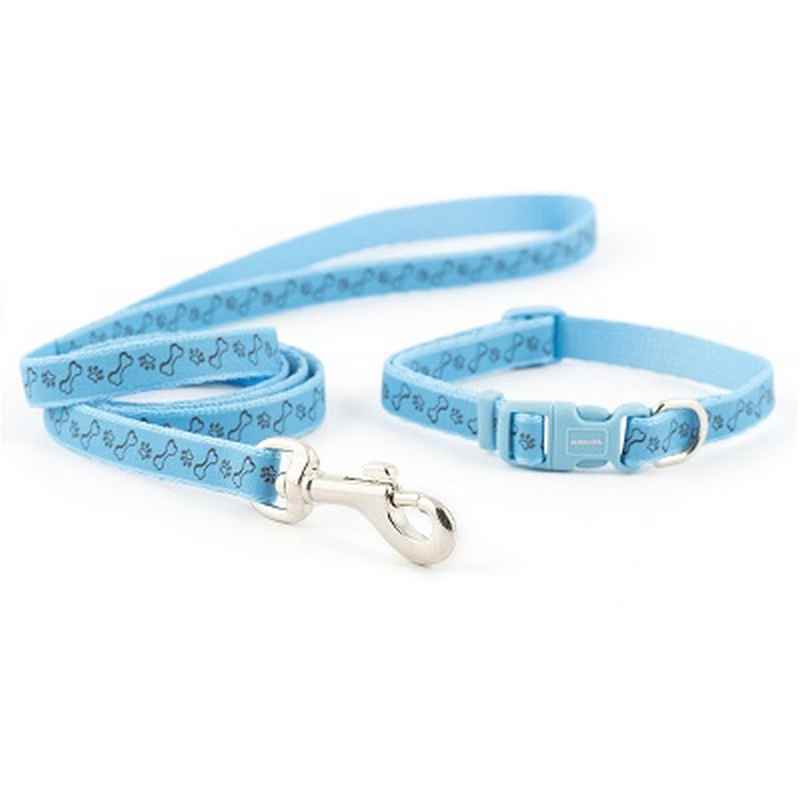 Ancol Small Bite Paw n Bone Collar & Lead Set Blue