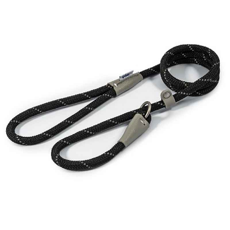 Ancol Viva Rope Reflective Slip Lead Black 10mm x 1.2m
