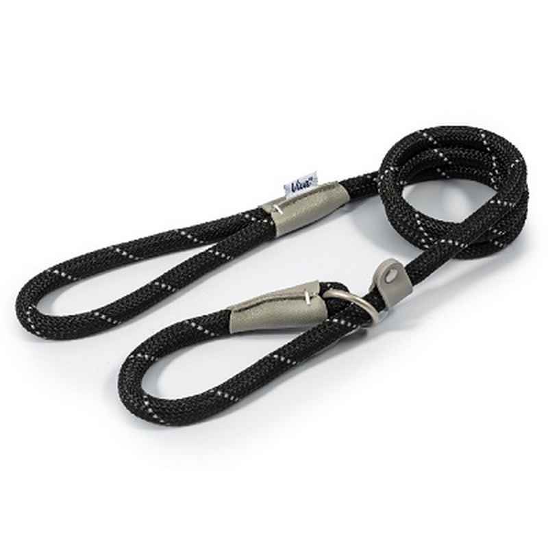 Ancol Viva Rope Reflective Slip Lead Black 12mm x 1.5m