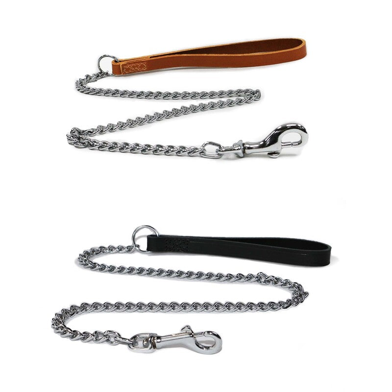 Ancol Classic Collection Leather Chain Lead Medium Black 80cm