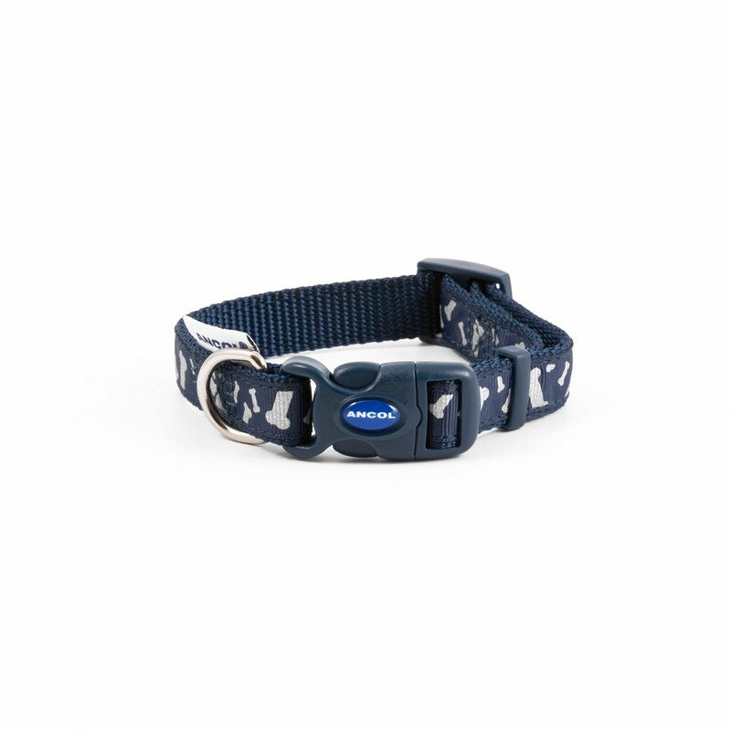 Ancol Paw and Bone Adjustable Reflective Blue Dog Collar 20 - 30cm
