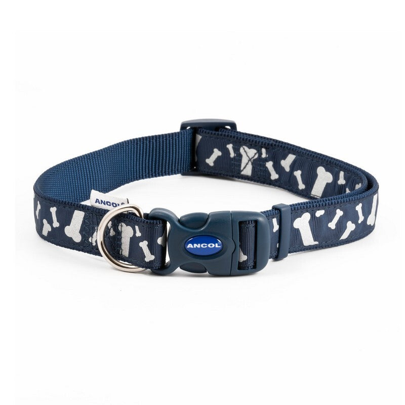 Ancol Paw and Bone Adjustable Reflective Blue Dog Collar 45 - 70cm