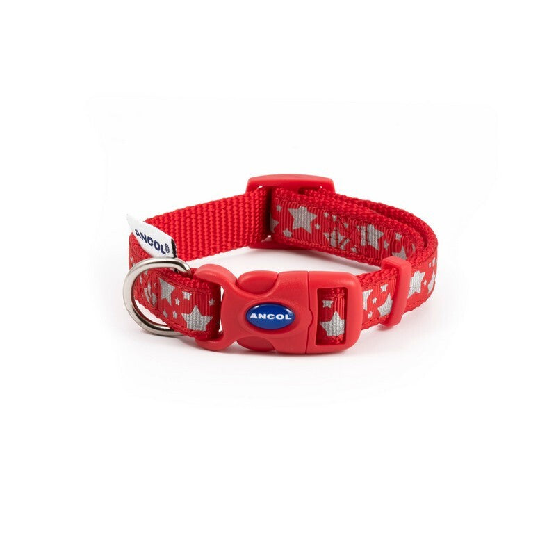 Ancol Stars Adjustable Reflective Red Dog Collar 20 - 30cm