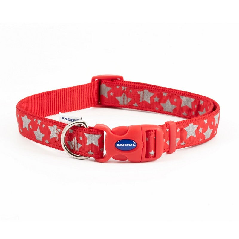 Ancol Stars Adjustable Reflective Red Dog Collar 45 - 70cm