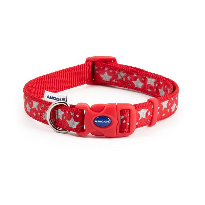 Ancol Stars Adjustable Reflective Red Dog Collar 25 - 50cm