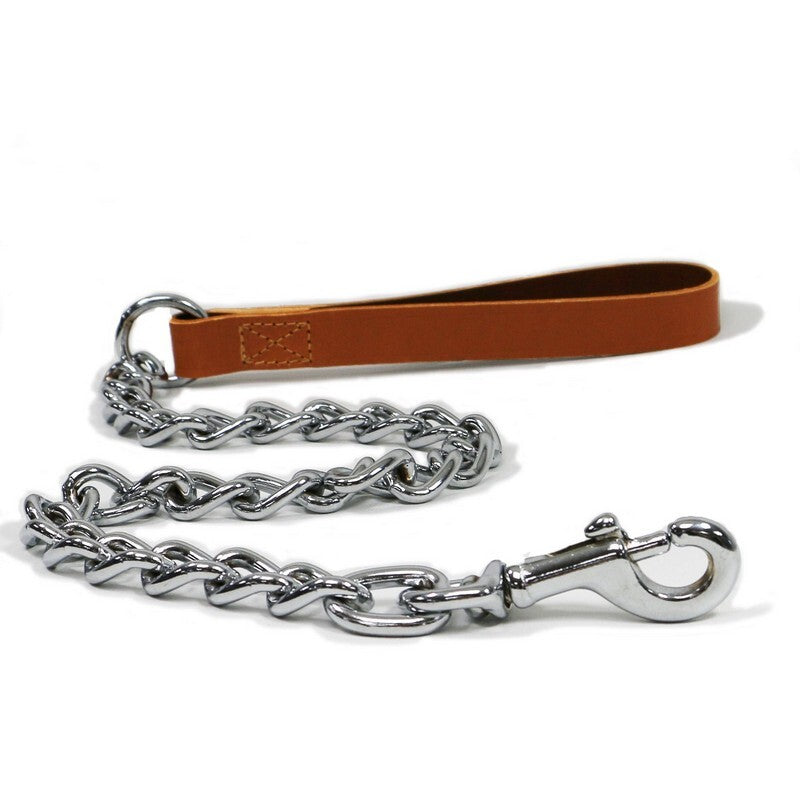 Ancol Classic Collection Leather Chain Lead Extra Heavy Tan 80cm