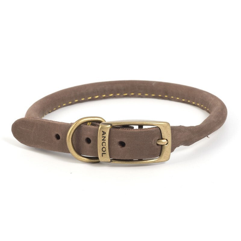 Ancol Timberwolf Round Sable Leather Dog Collar 28cm - 36cm