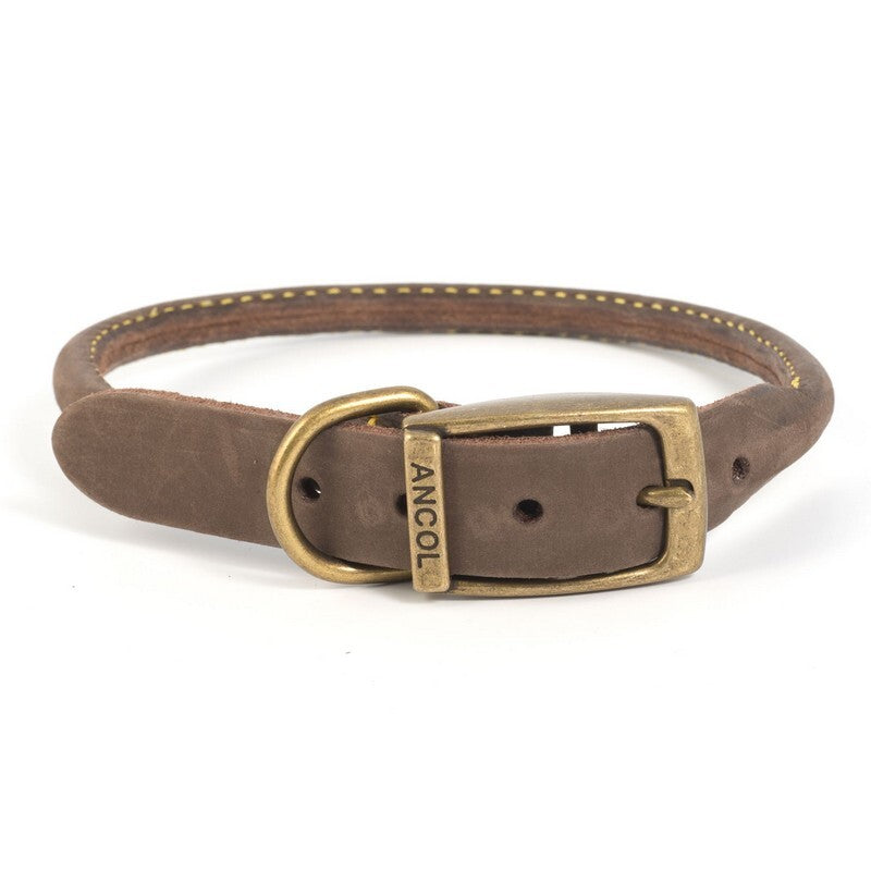 Ancol Timberwolf Round Sable Leather Dog Collar 35cm-43cm