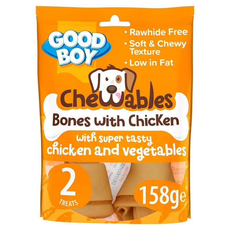 Good Boy Chewables Rawhide Free Chicken Medium Bones 2pk 158g x 8