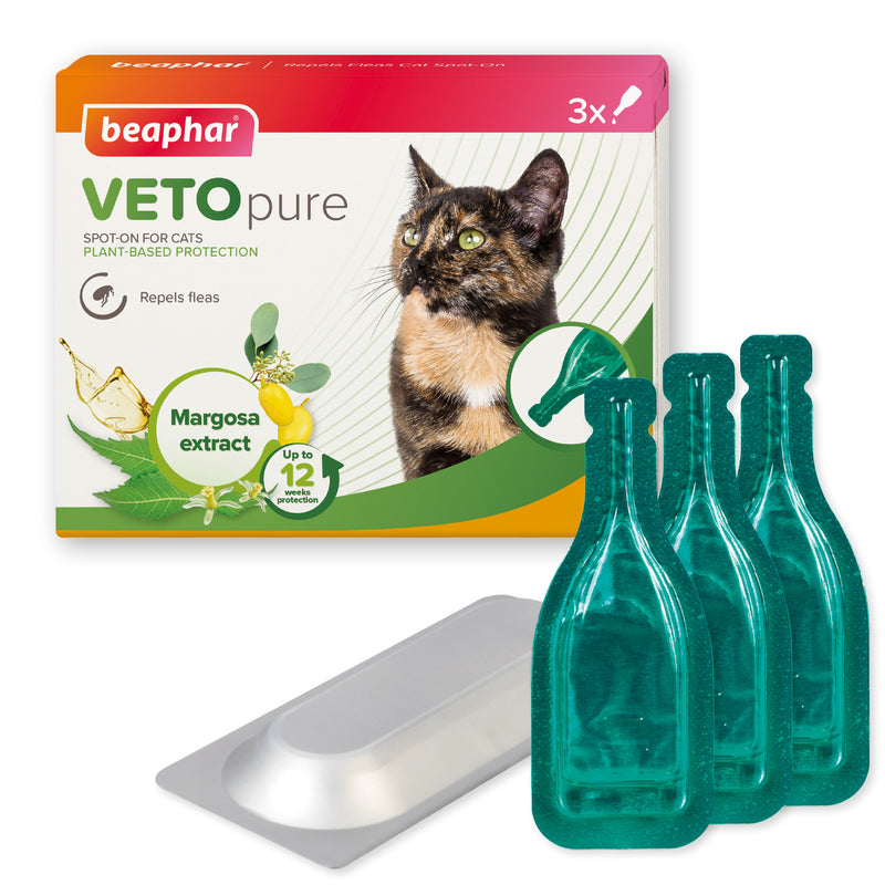 Beaphar Cat VETOpure Spot On Repels Fleas 12 Week 3 pipettes x 6
