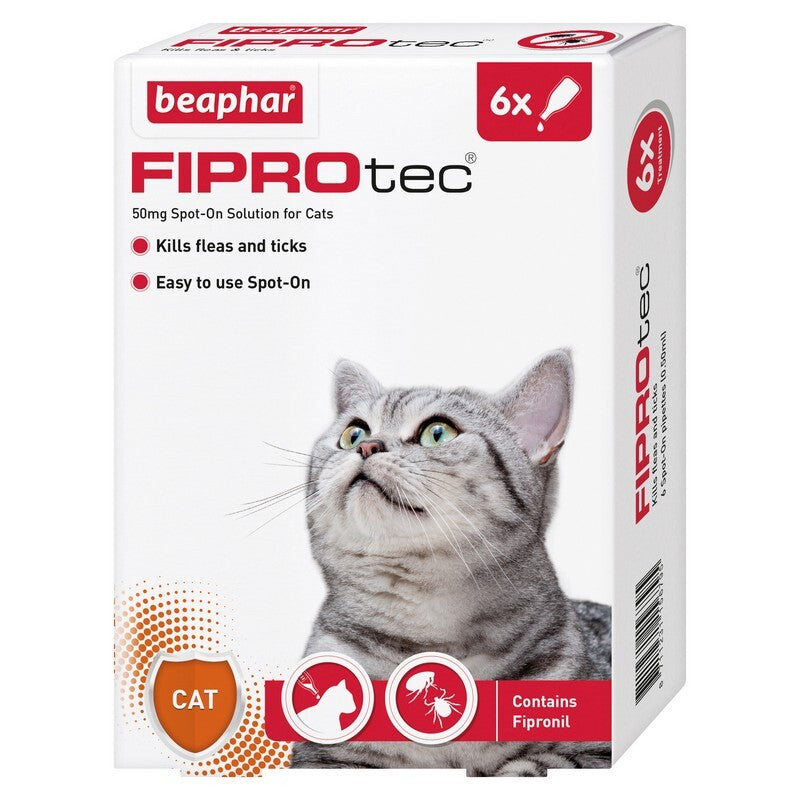 Beaphar FIPROtec Flea & Tick Spot On for Cats 6 pipettes x 6