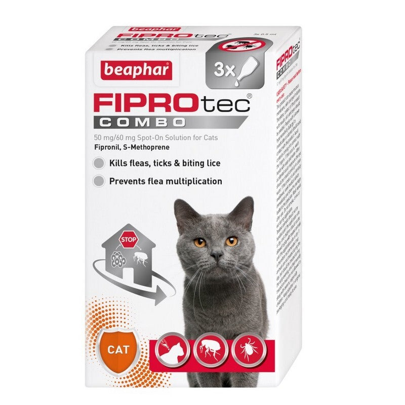 Beaphar FIPROtec COMBO Flea & Tick Spot On for Cats 3 pipettes x 6