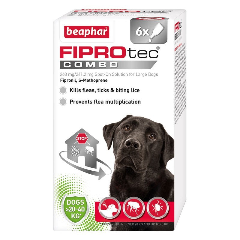 Beaphar FIPROtec COMBO Flea & Tick Spot On for Large Dogs 6 pipette x 4