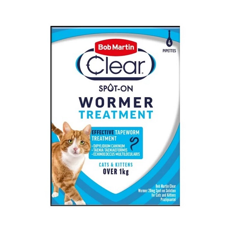 Bob Martin Clear Spot On Wormer for Cats & Kittens 4 Pipettes x 6