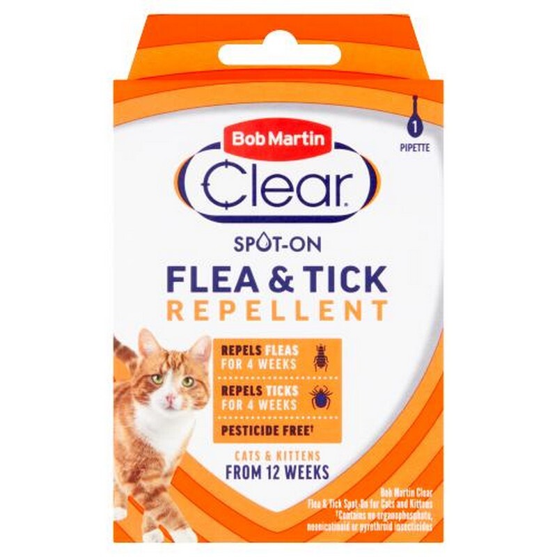 Bob Martin Clear Cat Spot On Flea & Tick Repellent 4 Week 1 pipette x 10