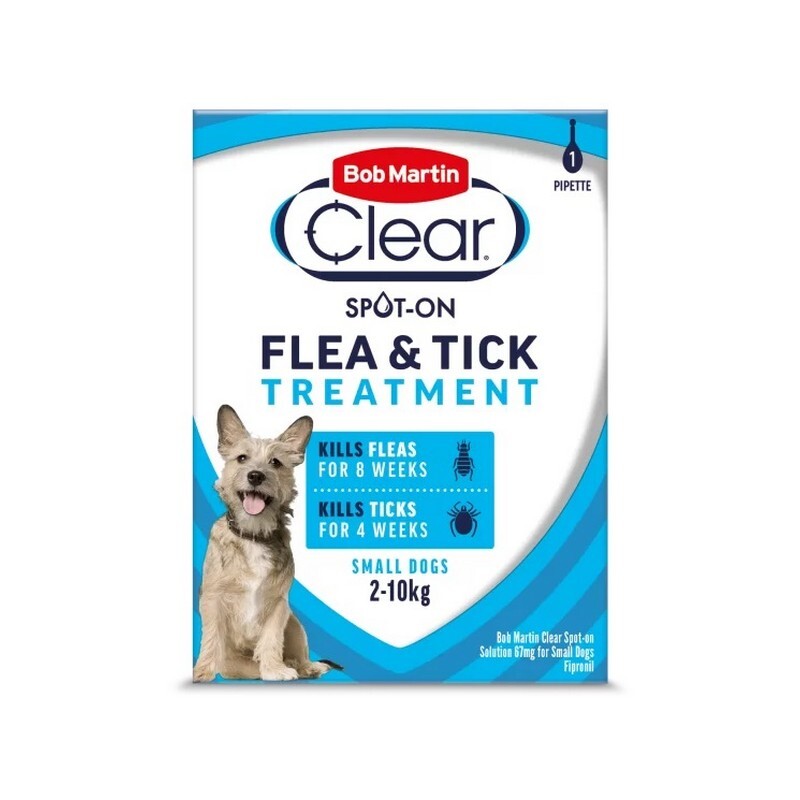 Bob Martin Clear Spot On Flea & Tick Treatment Small Dog (2-10kg) 1 pipette x 10