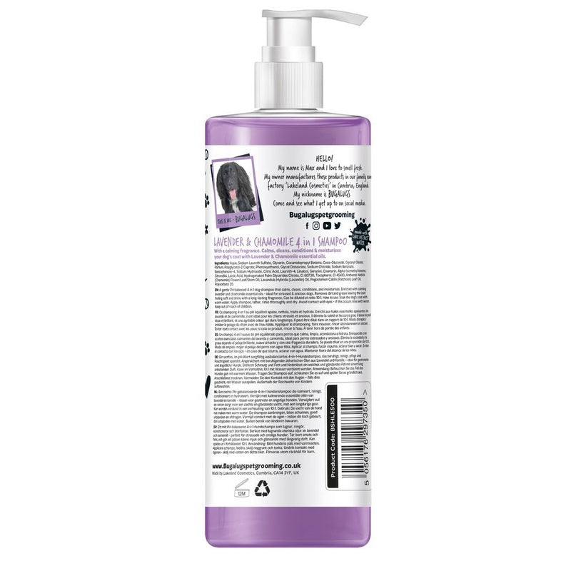 Bugalugs Lavender & Chamomile 4 in 1 Calming Dog Shampoo 500ml