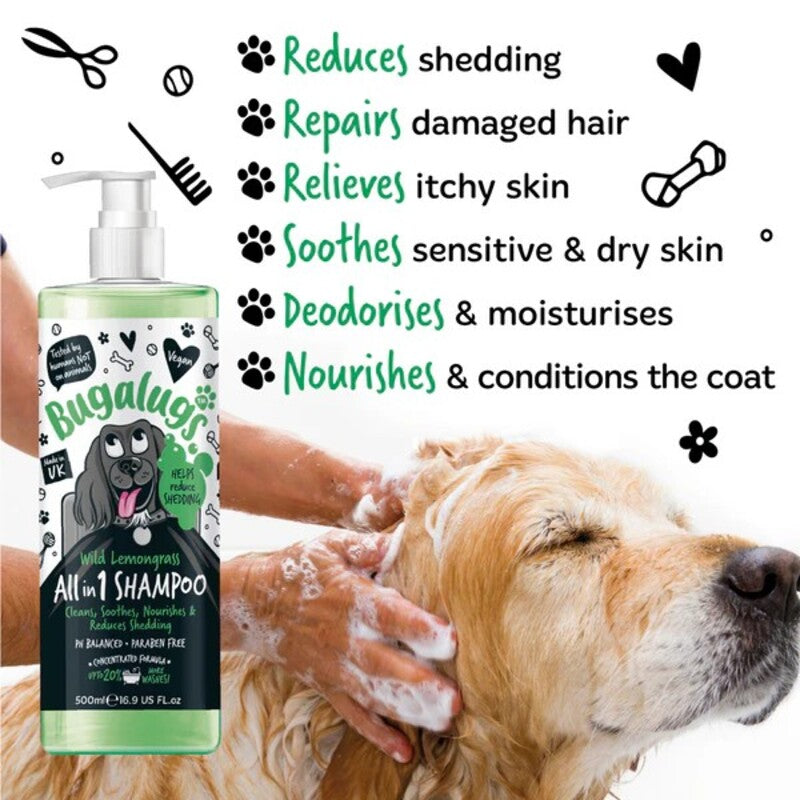 Bugalugs Wild Lemongrass All in 1 Shed Control Dog Shampoo 500ml
