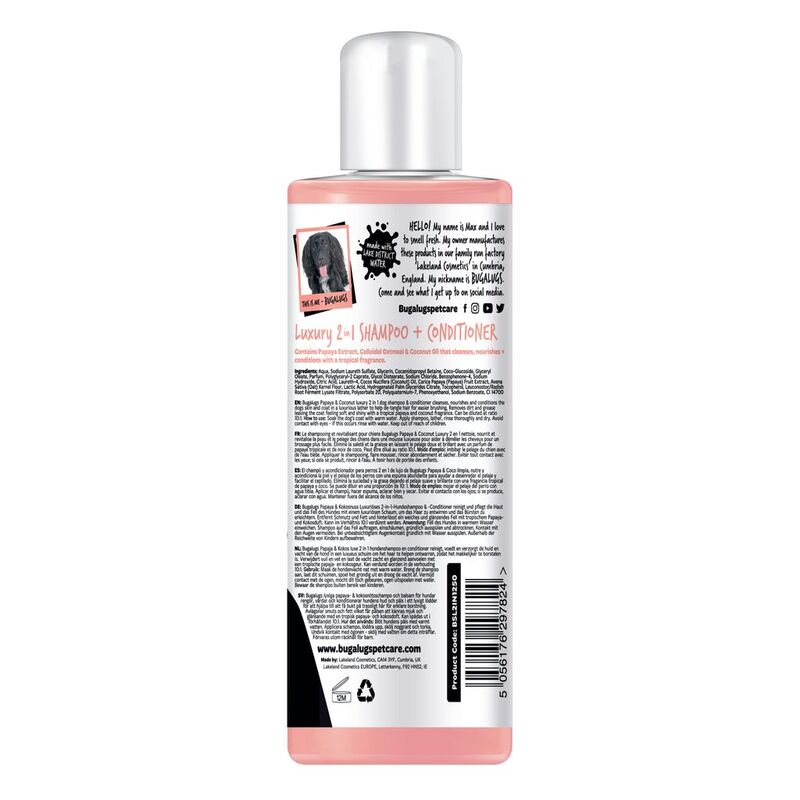 Bugalugs Luxury 2 in 1 Papaya & Coconut Dog Shampoo & Conditioner 250ml