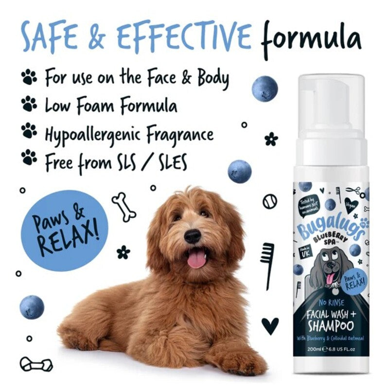 Bugalugs No Rinse Blueberry Spa Facial Wash Dog Shampoo 200ml