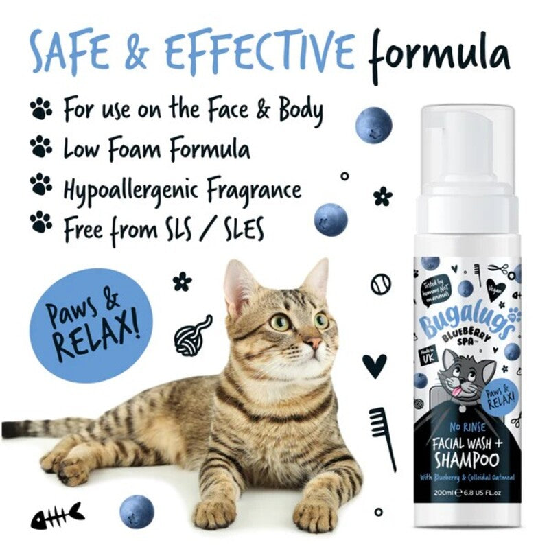 Bugalugs No Rinse Blueberry Spa Facial Wash Cat Shampoo 200ml