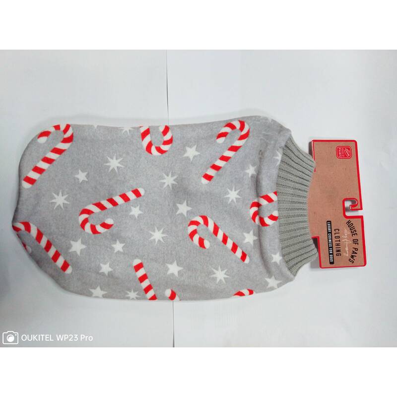House Of Paws Xmas Candy Cane Fleece Jumper Large