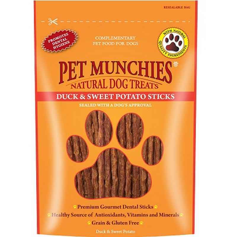 Pet Munchies Dog Treats Duck & Sweet Potato Dental Sticks 90g x 8