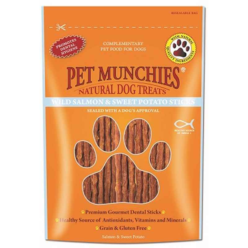 Pet Munchies Dog Treats Wild Salmon & Sweet Potato Dental Sticks 90g x 8