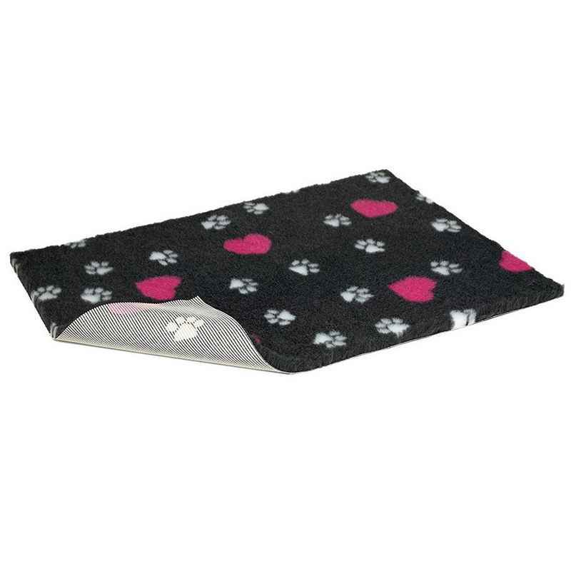 VetBed Nonslip Charcoal with Cerise Hearts & White Paws 102cm x 76cm
