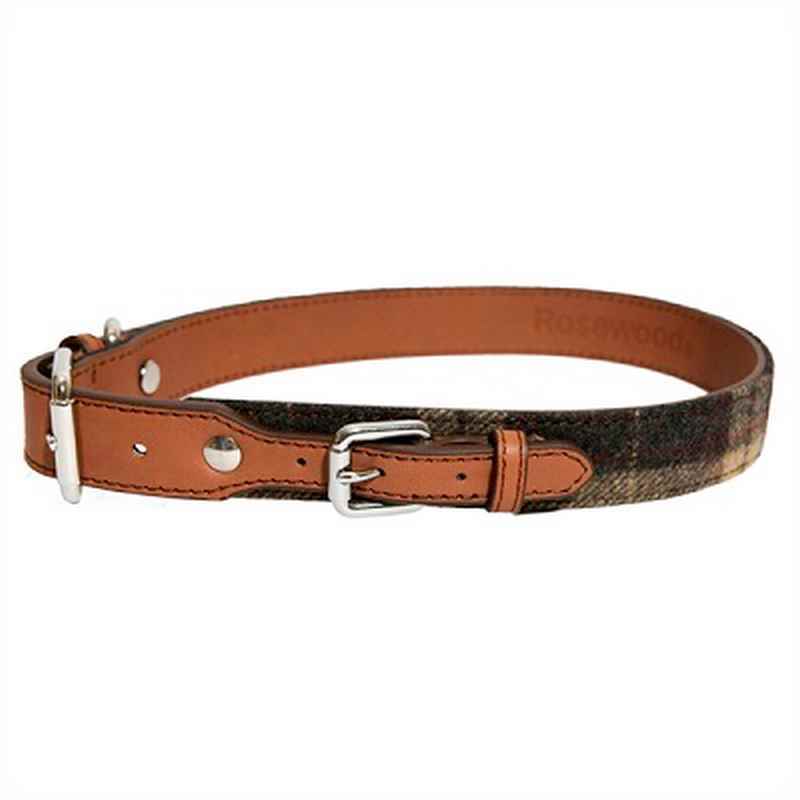 Tweed Check Leather Collar 8-12 x 3/4