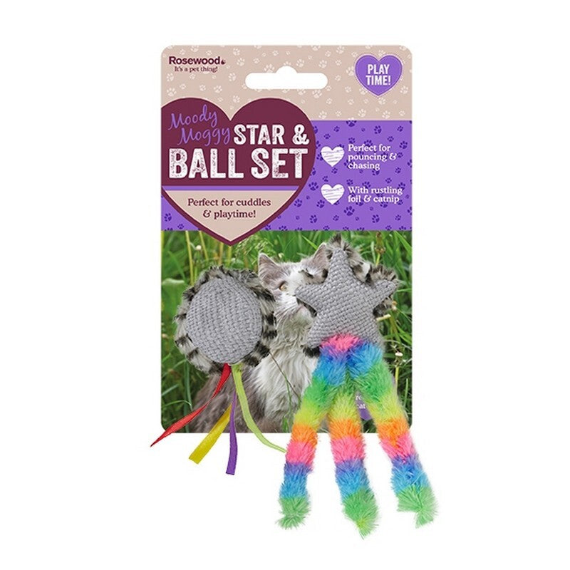 Rosewood Moody Moggy Star and Ball Set 2pc x 4