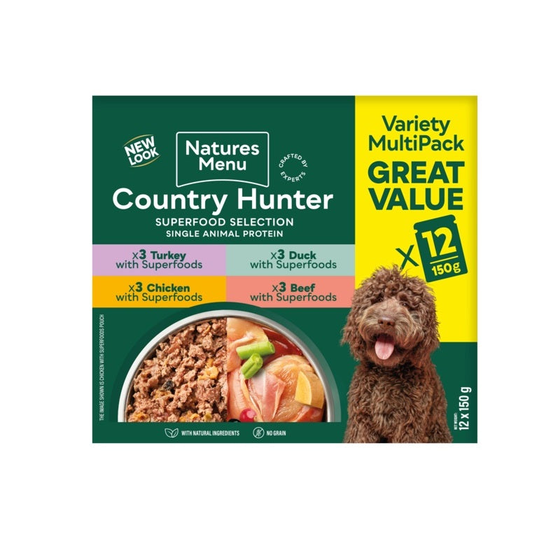 Natures Menu Country Hunter Superfood Selection for Dogs Pouches 150g x 12 x 3