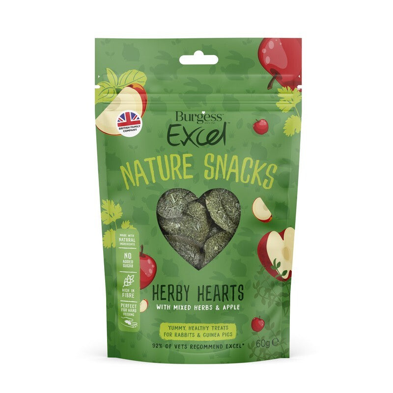 Burgess Excel Nature Snacks Herby Hearts 60g x 12