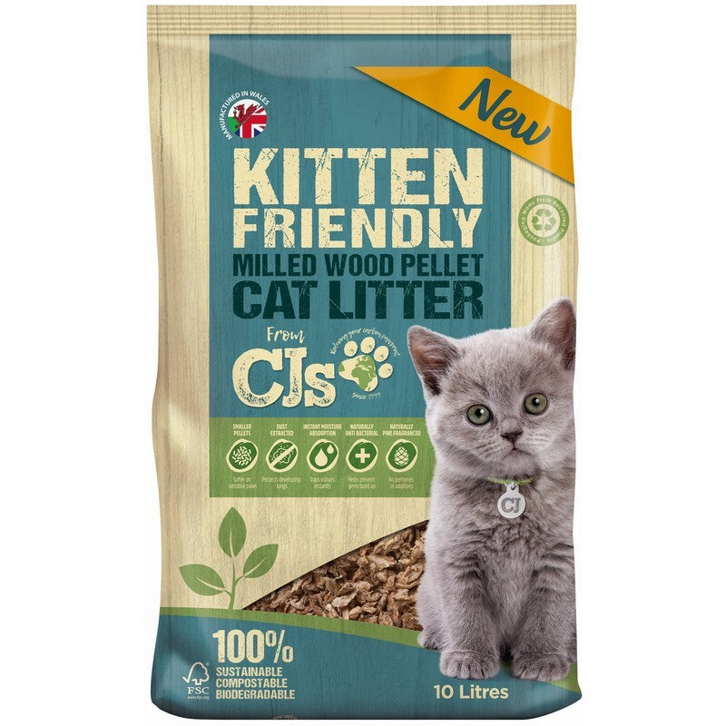 CJs Kitten Friendly Wood Pellet Litter 10L