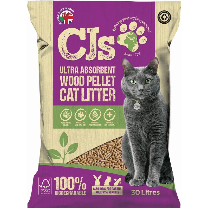 CJs Ultra Absorbent Wood Pellet Cat Litter 30L