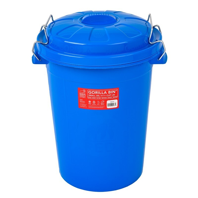 Red Gorilla Bin with Clip Lid Blue 30L