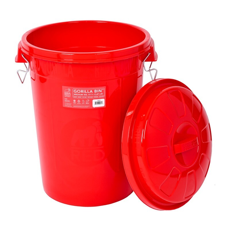 Red Gorilla Bin with Clip Lid Red 50L