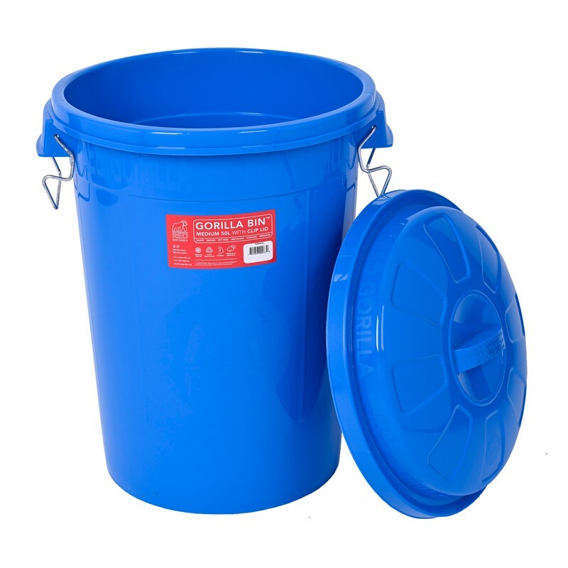 Red Gorilla Bin with Clip Lid Blue 50 litre