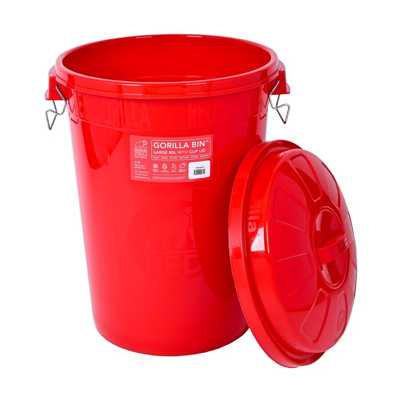 Red Gorilla Bin with Clip Lid Red 80 litre