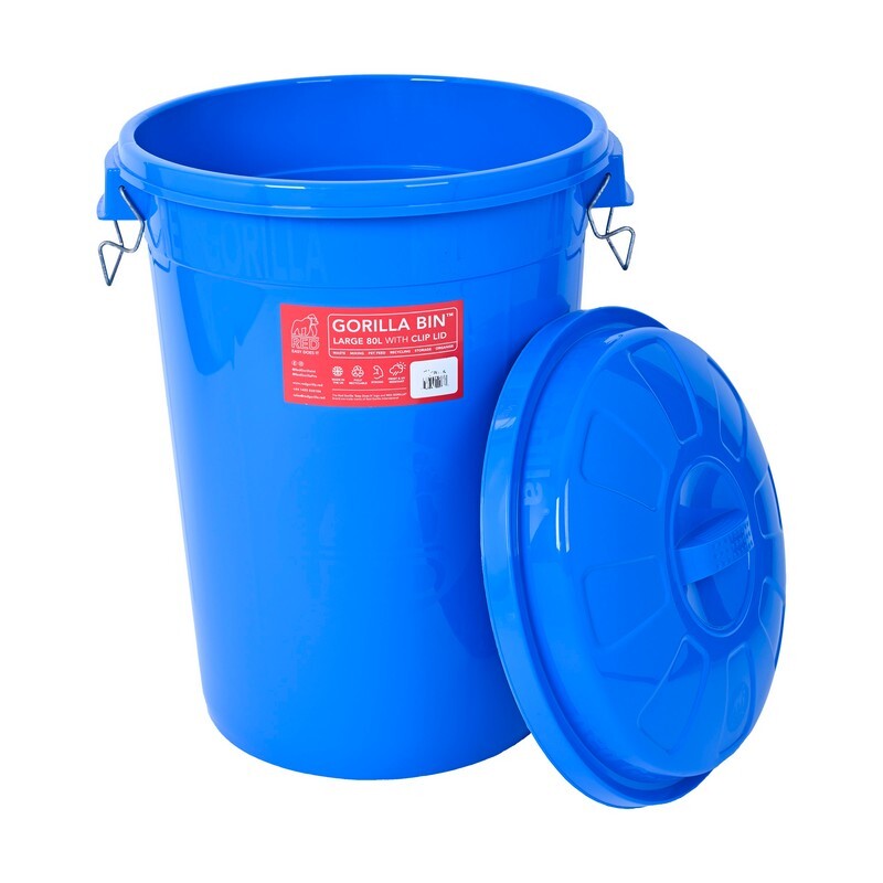 Red Gorilla Bin with Clip Lid Blue 80 litre