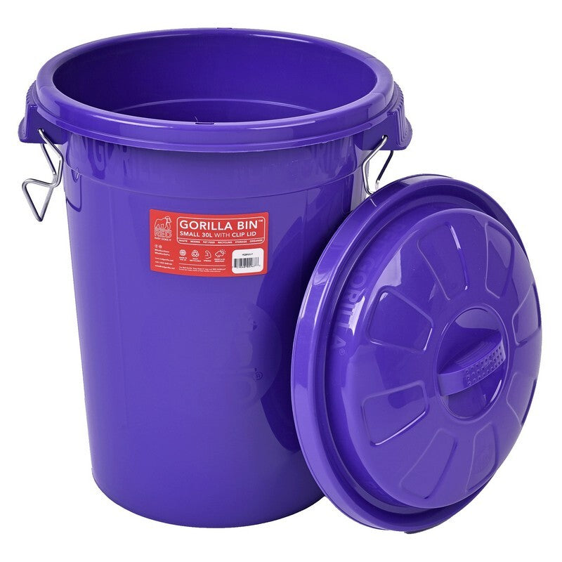 Red Gorilla Bin with Clip Lid Purple 30 litre