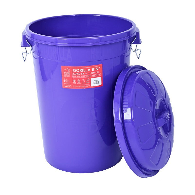Red Gorilla Bin with Clip Lid Purple 80 litre