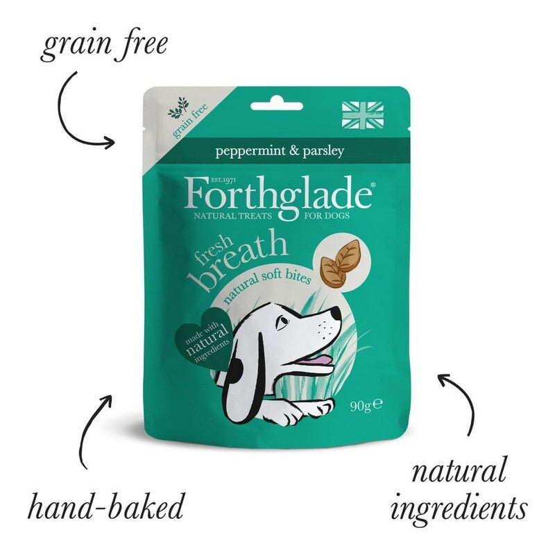 Forthglade Natural Soft Bites Fresh Breath Grain Free Peppermint & Parsley Treats 90g x 8