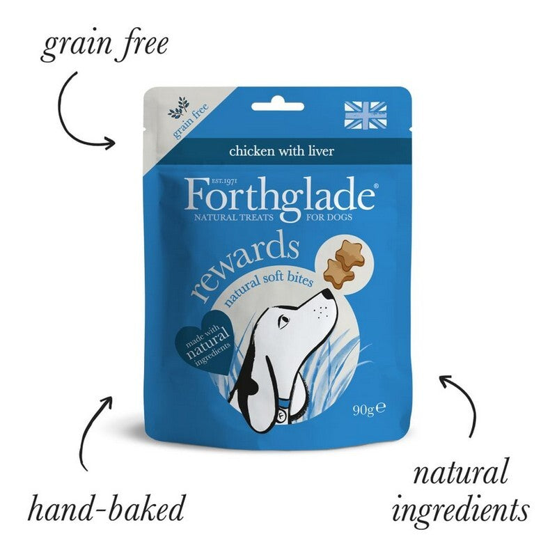 Forthglade Natural Soft Bites Rewards Grain Free Chicken with Liver Treats 90g x 8
