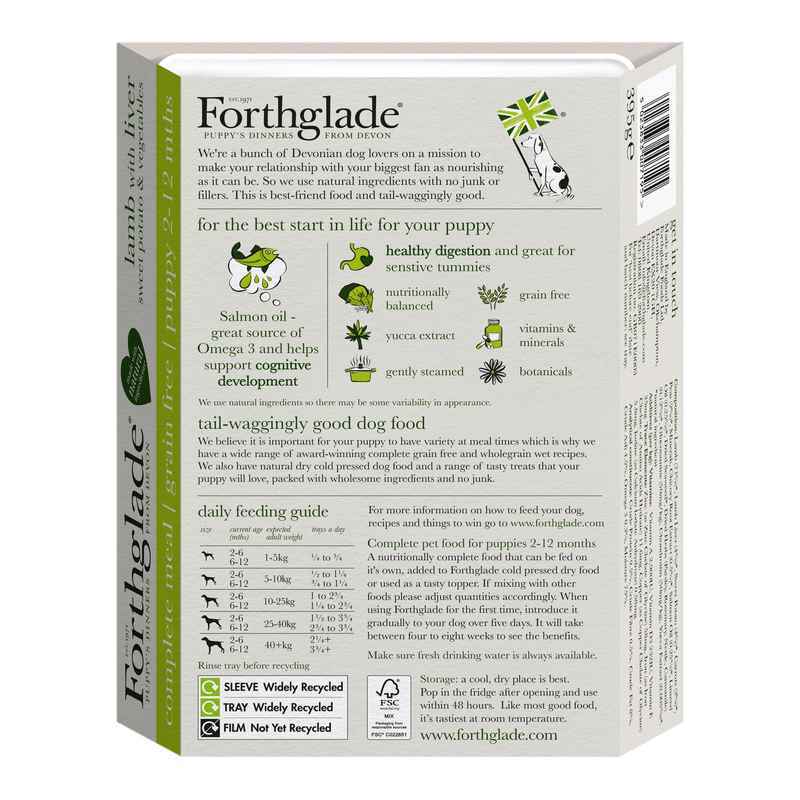 Forthglade Puppy Complete Grain Free Lamb with Liver & Veg Trays 395g x 18