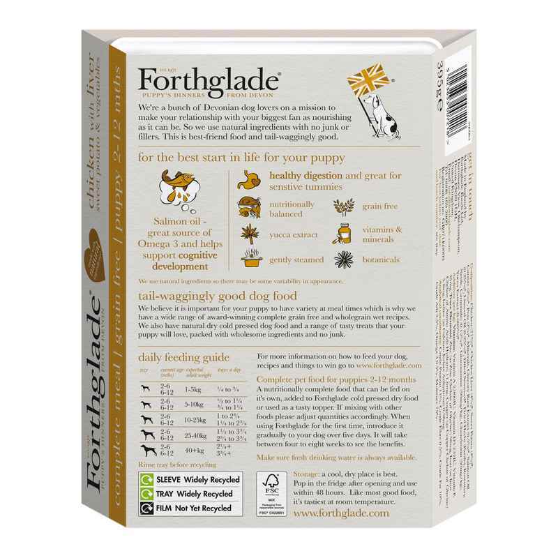 Forthglade Puppy Complete Grain Free Chicken with Liver & Veg Trays 395g x 18