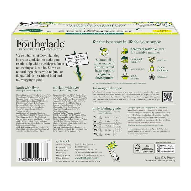 Forthglade Puppy Complete Grain Free Variety with Liver & Veg Trays 395g x 12