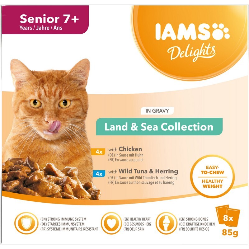 Iams Delight Senior Land & Sea Collection in Gravy 85g x 8