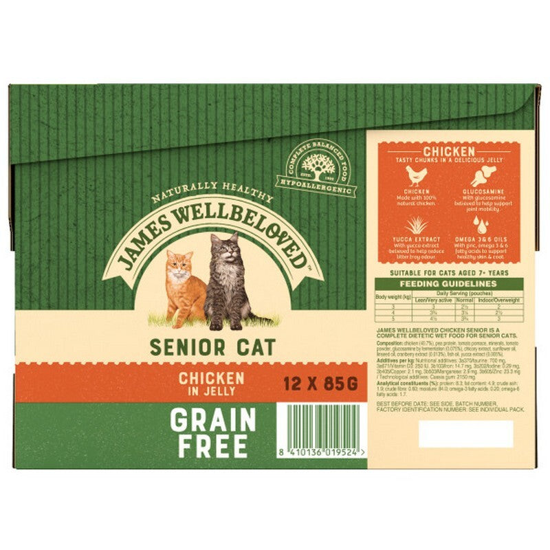 James Wellbeloved Senior Cat Grain Free Chicken in Jelly Pouches 85g x 12 x 4